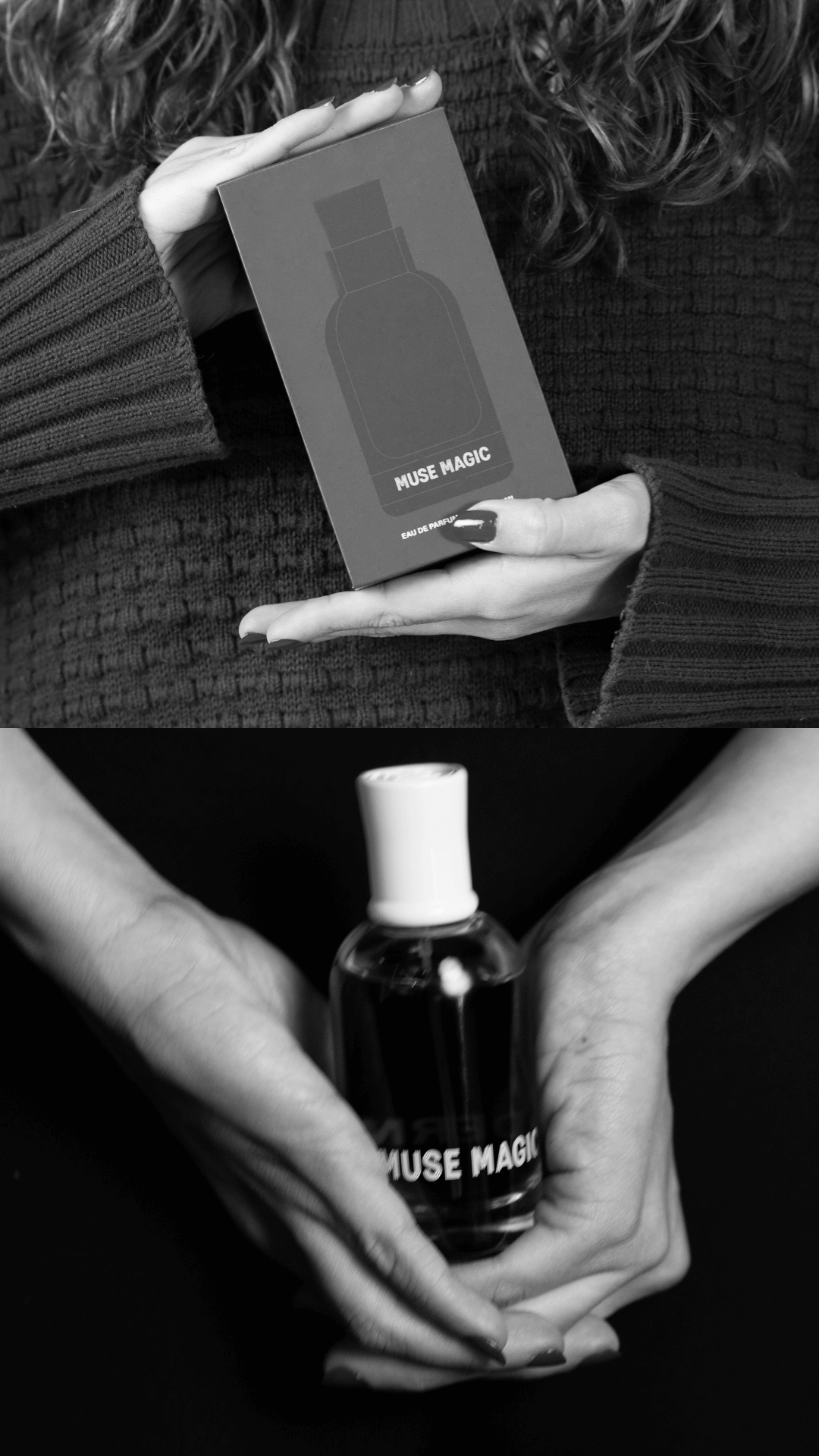 Person holding a box labeled 'Muse Magic' with a matching bottle below.